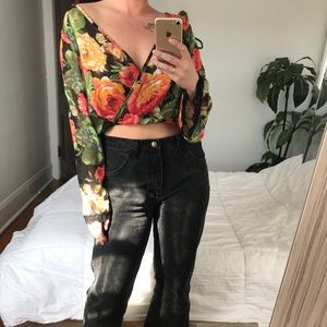 FUTURE SALE!!! Sheer floral bell sleeve crop top